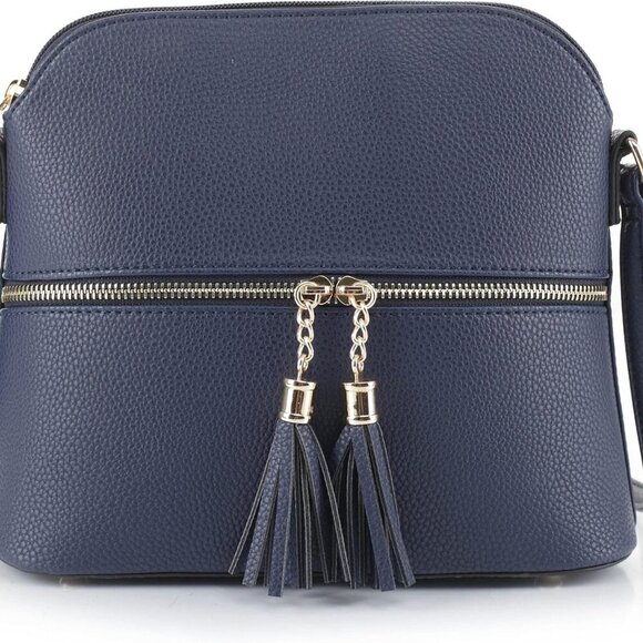 Lunar Lightweight Medium Dome Crossbody Bag Shoulder Bag with Tassel | Zipper Po - Picture 1 of 6
